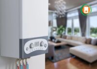 A modern energy-efficient boiler installed on a clean white wall under the UK Boiler Upgrade Scheme, showcasing professional heating system replacement.